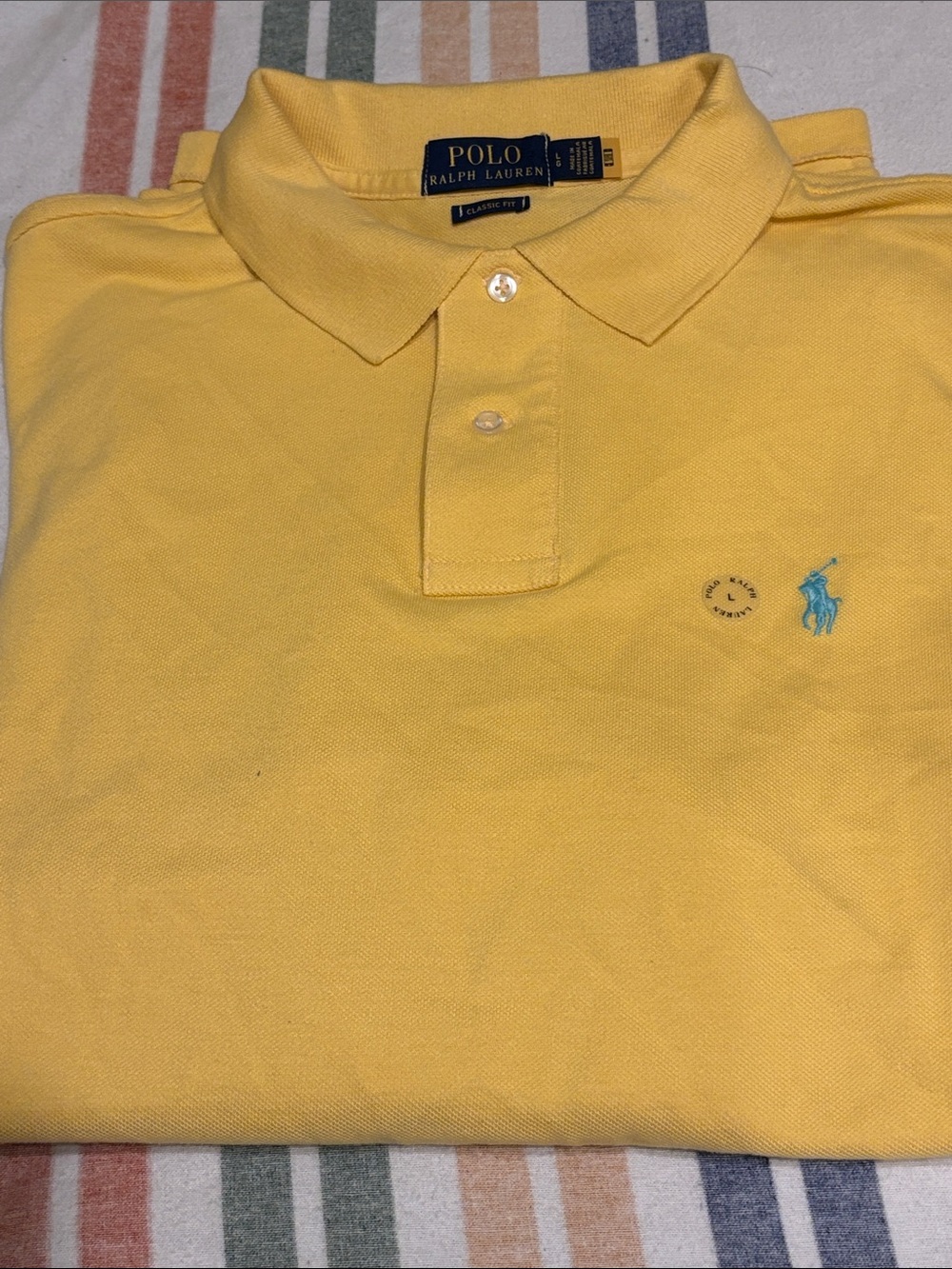 Polo by Ralph Lauren Men’s Yellow Polo with Aqua Pony